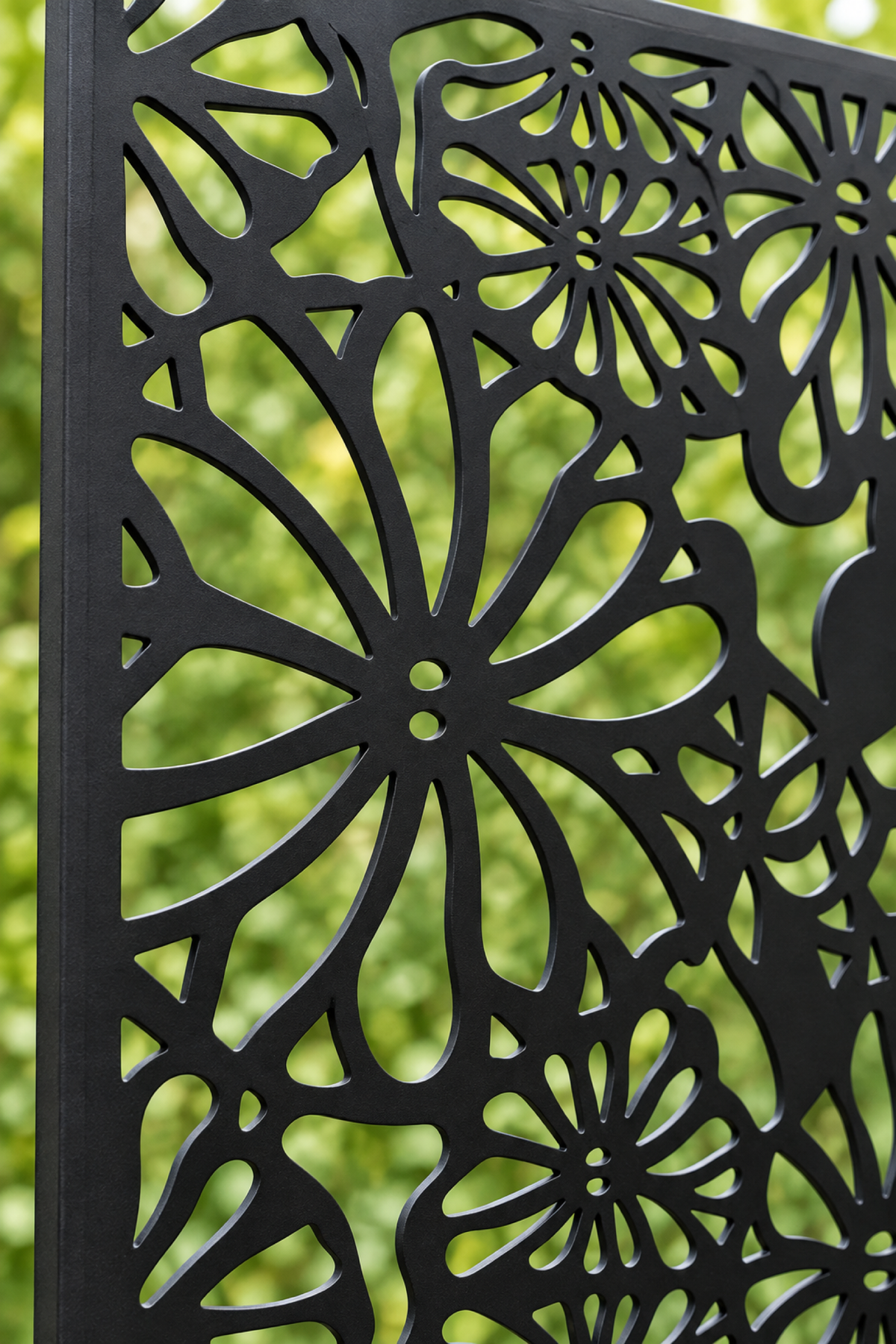 Design 372 Layered Daisy Garden Laser Cut Metal Privacy Screen Panel close-up detail view