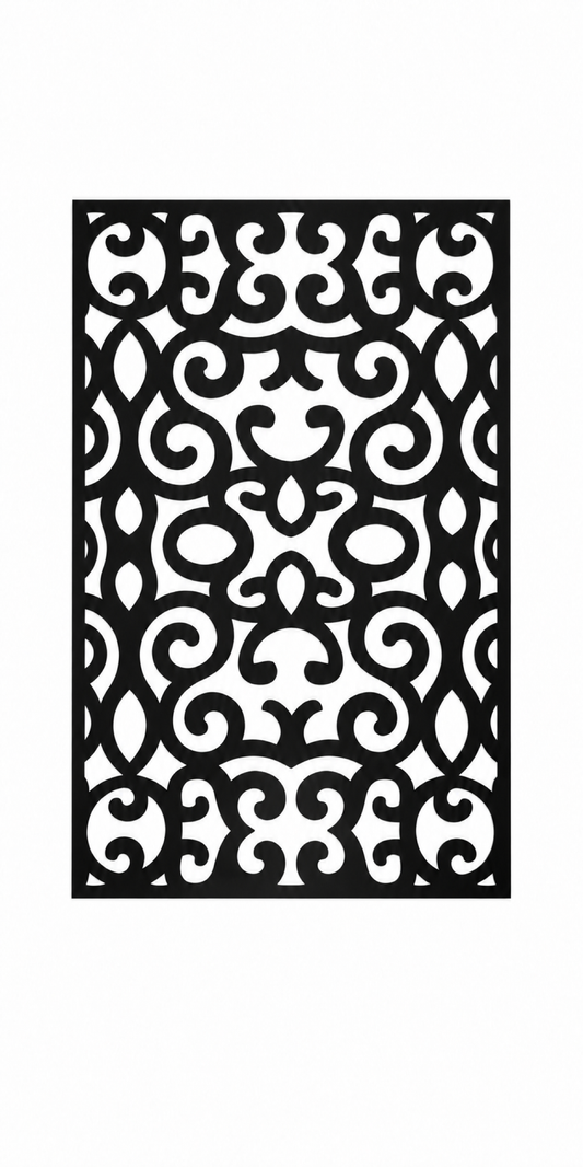 Design 374 Tribal Curl Panel Laser Cut Metal Privacy Screen Panel front main view