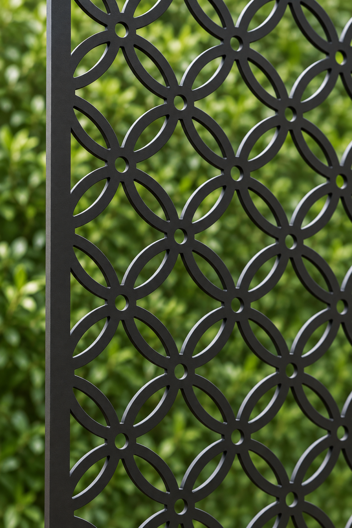 Design 375 Fine Circle Trellis Laser Cut Metal Privacy Screen Panel close-up detail view