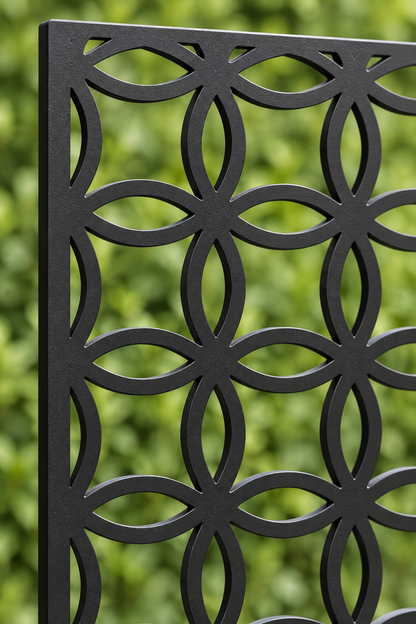 Design 376 Petal Link Grid Laser Cut Metal Privacy Screen Panel close-up detail view