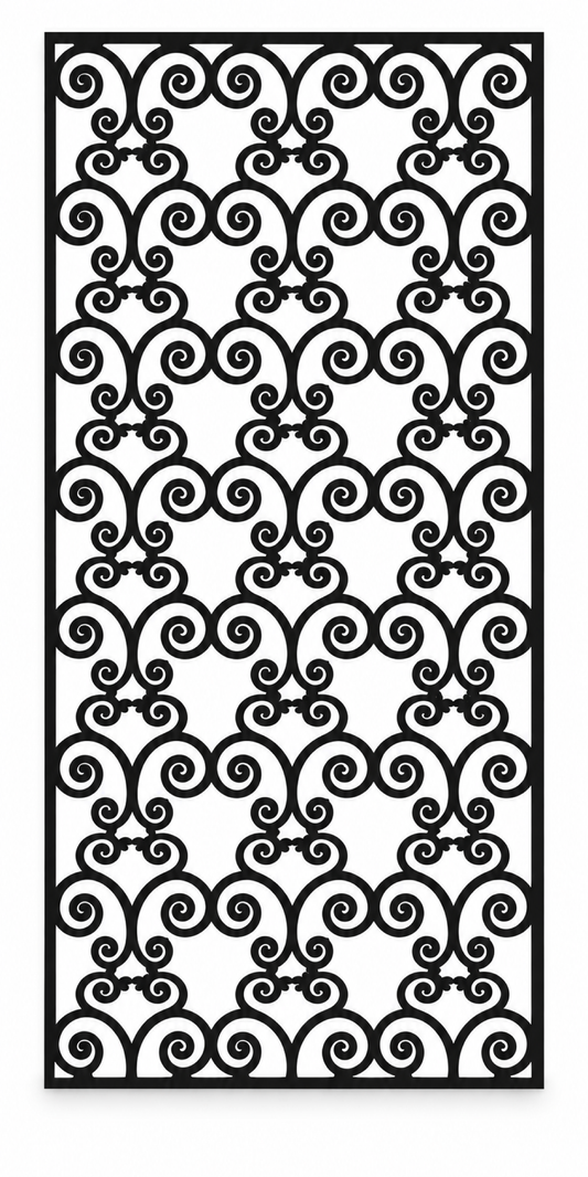 Design 378 Fine Spiral Repeat Laser Cut Metal Privacy Screen Panel front main view
