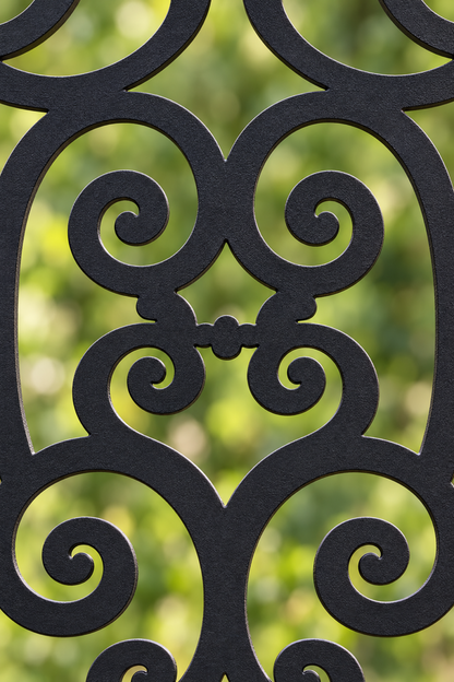 Design 378 Fine Spiral Repeat Laser Cut Metal Privacy Screen Panel close-up detail view