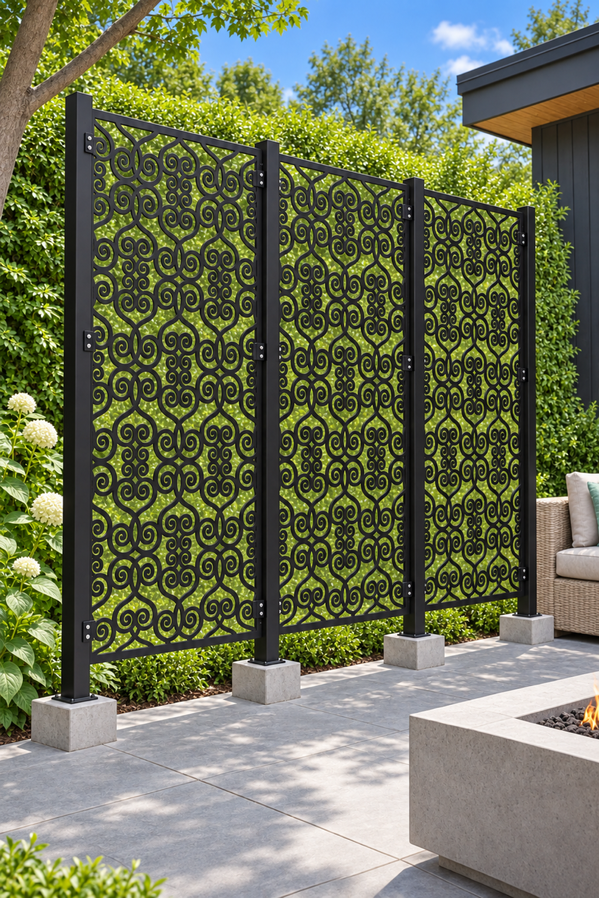 Design 379 Central Cloud Medallion Laser Cut Metal Privacy Screen Panel oblique angle view