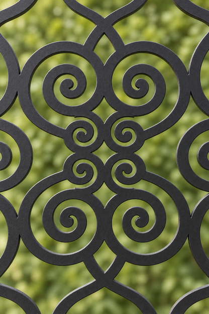 Design 379 Central Cloud Medallion Laser Cut Metal Privacy Screen Panel close-up detail view
