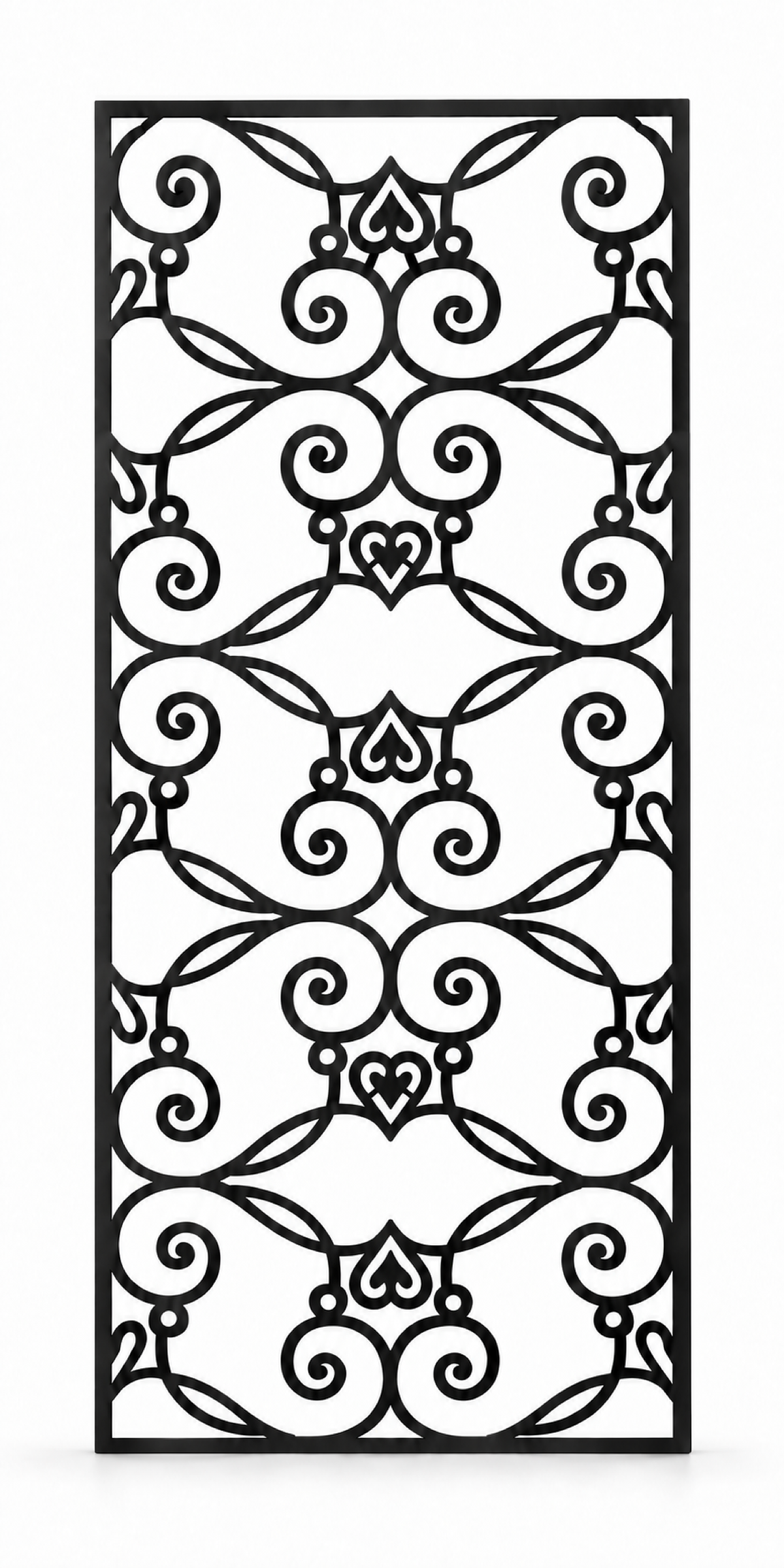 Design 380 Heart Scroll Trellis Laser Cut Metal Privacy Screen Panel front main view