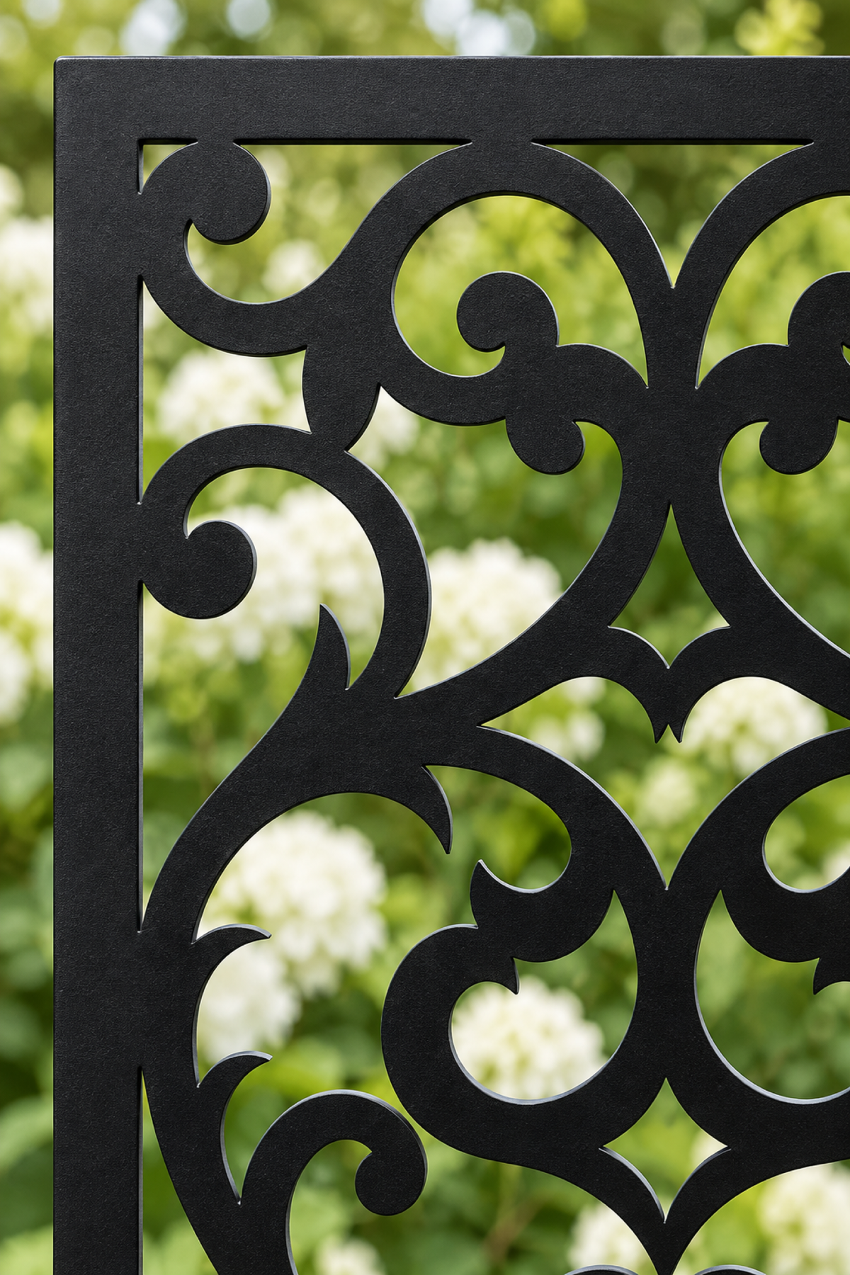 Design 381 Ornate Floral Damask Laser Cut Metal Privacy Screen Panel close-up detail view