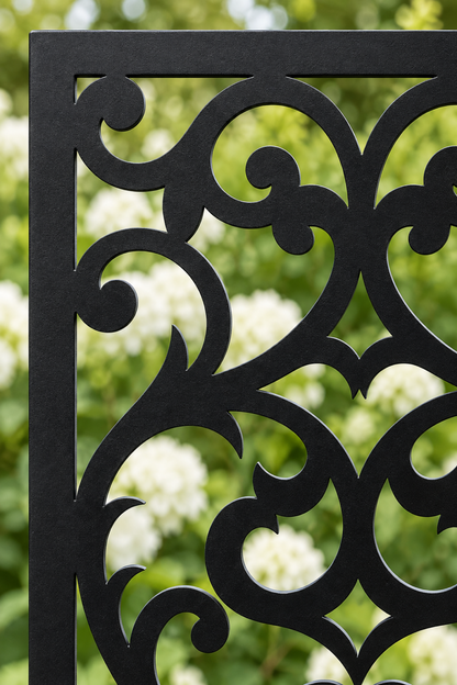 Design 381 Ornate Floral Damask Laser Cut Metal Privacy Screen Panel close-up detail view