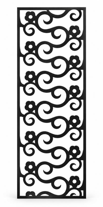 Design 384 Bold Hook Scroll Laser Cut Metal Privacy Screen Panel front main view