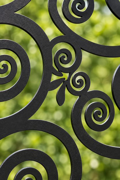 Design 385 Spiral Vine Mosaic Laser Cut Metal Privacy Screen Panel close-up detail view