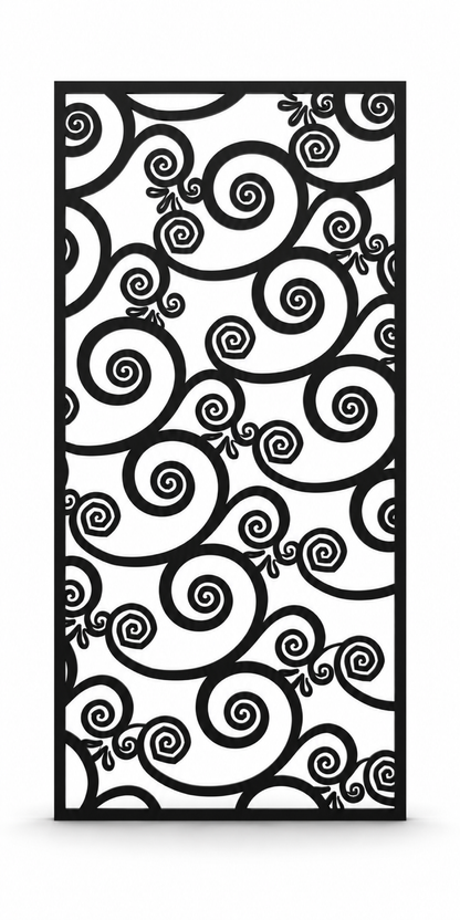 Design 386 Sprouting Spiral Field Laser Cut Metal Privacy Screen Panel front main view
