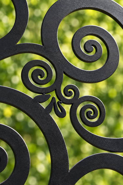 Design 386 Sprouting Spiral Field Laser Cut Metal Privacy Screen Panel close-up detail view