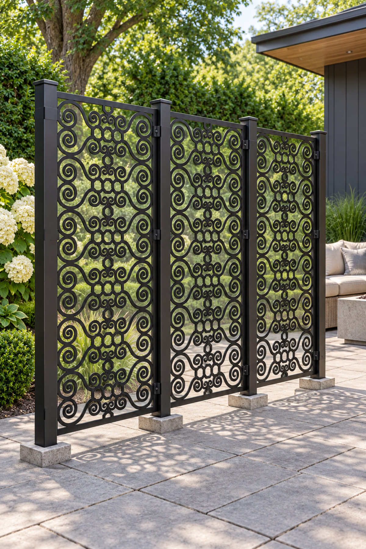 Design 387 Beaded Cloud Column Laser Cut Metal Privacy Screen Panel oblique angle view