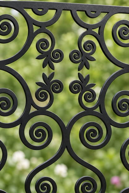 Design 388 Butterfly Spiral Scroll Laser Cut Metal Privacy Screen Panel close-up detail view