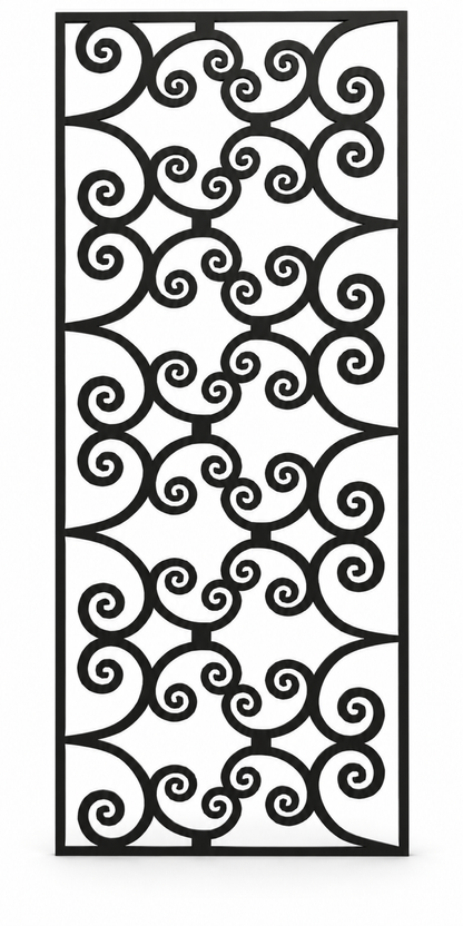 Design 391 Open Double Curl Laser Cut Metal Privacy Screen Panel front main view