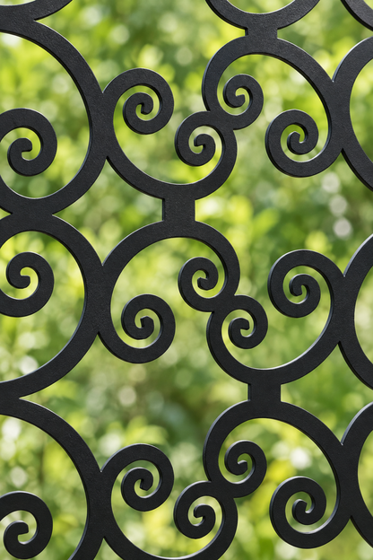 Design 391 Open Double Curl Laser Cut Metal Privacy Screen Panel close-up detail view