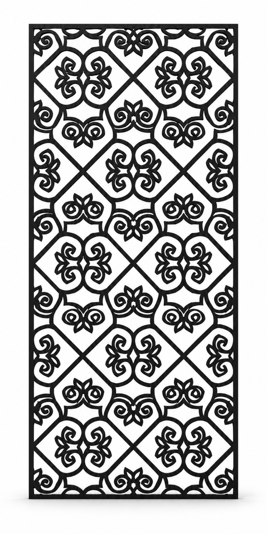 Design 392 Fleur Diamond Trellis Laser Cut Metal Privacy Screen Panel front main view