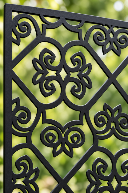 Design 392 Fleur Diamond Trellis Laser Cut Metal Privacy Screen Panel close-up detail view