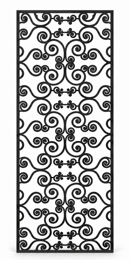 Design 393 Joined Spiral Rows Laser Cut Metal Privacy Screen Panel front main view