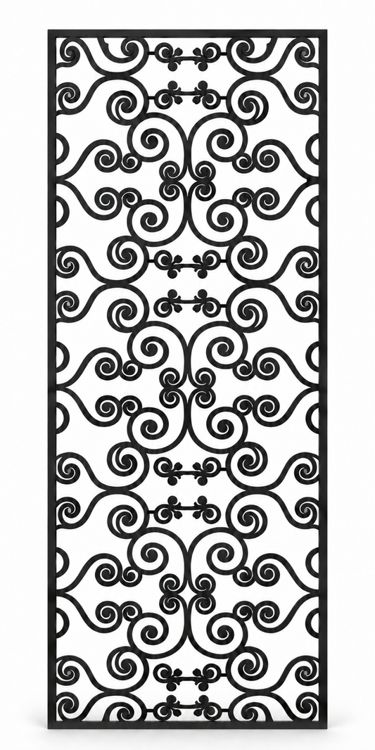 Design 393 Joined Spiral Rows Laser Cut Metal Privacy Screen Panel front main view