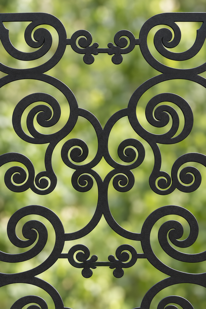 Design 393 Joined Spiral Rows Laser Cut Metal Privacy Screen Panel close-up detail view