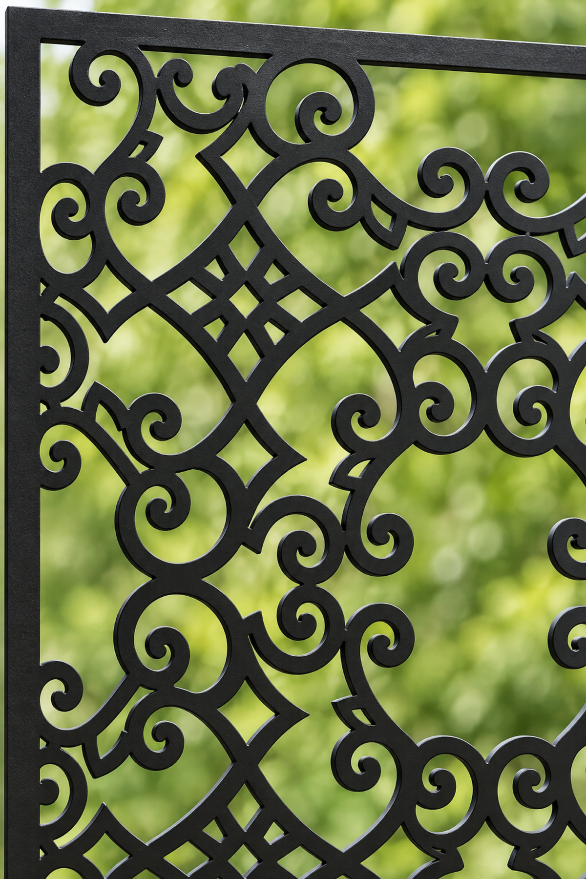 Design 394 Curved Diamond Filigree Laser Cut Metal Privacy Screen Panel close-up detail view