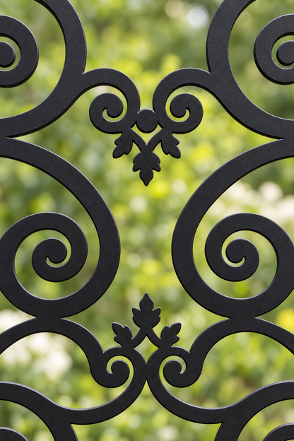 Design 395 Butterfly Scroll Rows Laser Cut Metal Privacy Screen Panel close-up detail view