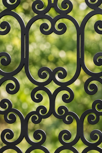 Design 397 Stacked Ruyi Scroll Laser Cut Metal Privacy Screen Panel close-up detail view