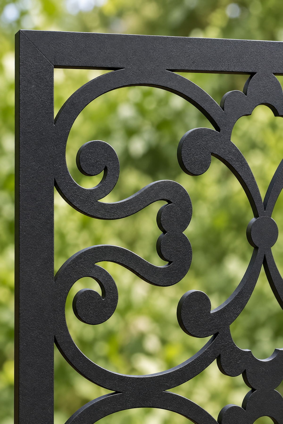 Design 399 Fine Curl Trellis Laser Cut Metal Privacy Screen Panel close-up detail view