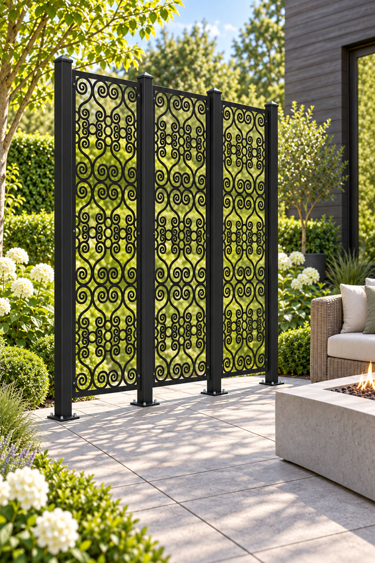 Design 401 Crowned Cloud Column Laser Cut Metal Privacy Screen Panel oblique angle view