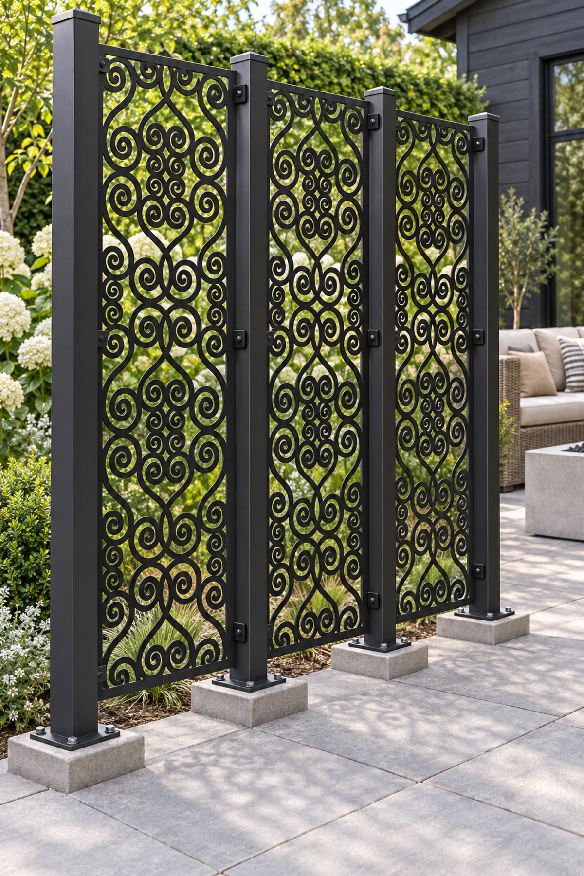 Design 402 Teardrop Cloud Medallions Laser Cut Metal Privacy Screen Panel oblique angle view