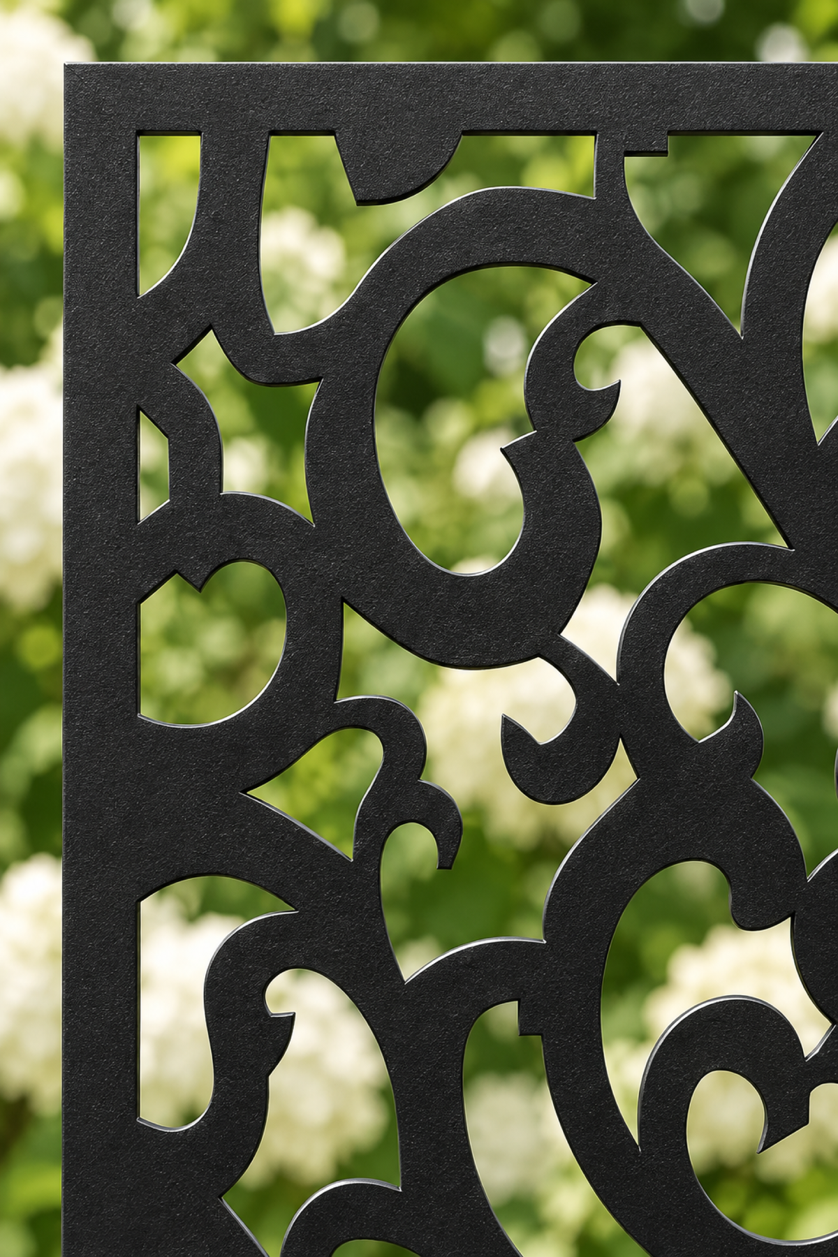 Design 404 Layered Leaf Burst Laser Cut Metal Privacy Screen Panel close-up detail view