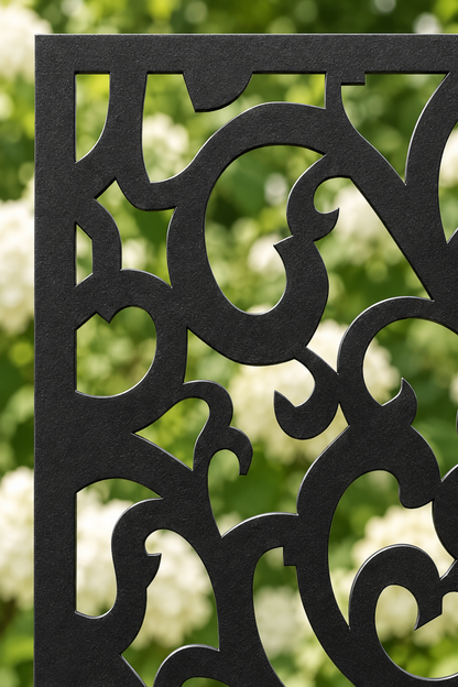 Design 404 Layered Leaf Burst Laser Cut Metal Privacy Screen Panel close-up detail view