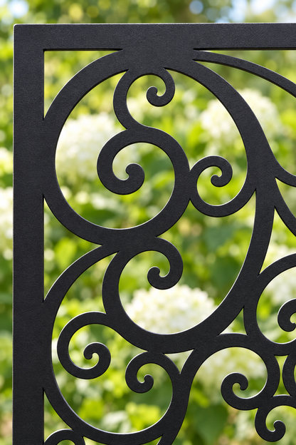 Design 405 Airy Vine Scroll Laser Cut Metal Privacy Screen Panel close-up detail view