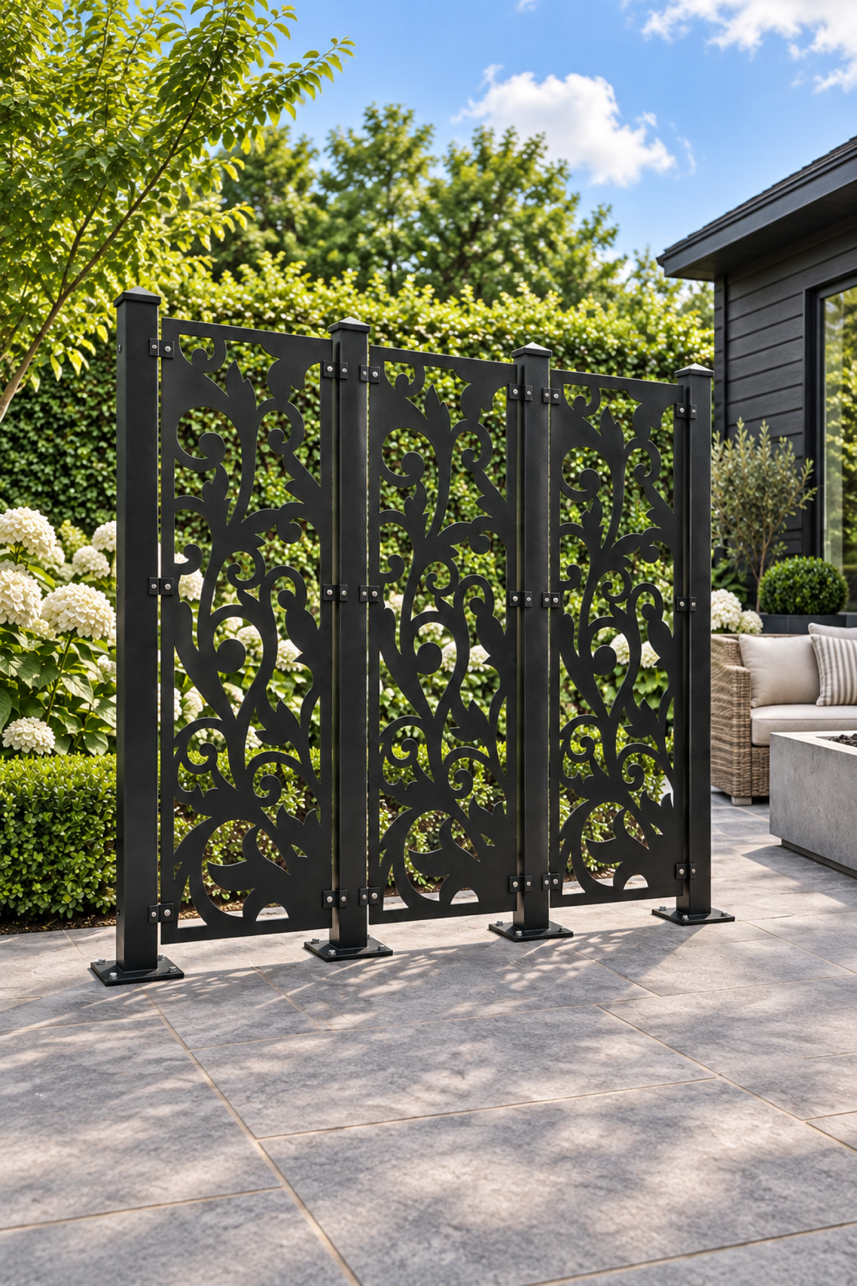 Design 406 Lotus Stem Silhouette Laser Cut Metal Privacy Screen Panel oblique angle view