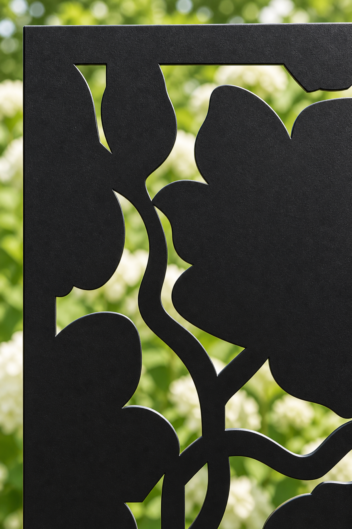 Design 407 Bold Floral Shadow Laser Cut Metal Privacy Screen Panel close-up detail view