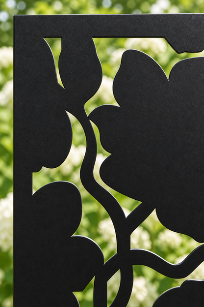 Design 407 Bold Floral Shadow Laser Cut Metal Privacy Screen Panel close-up detail view