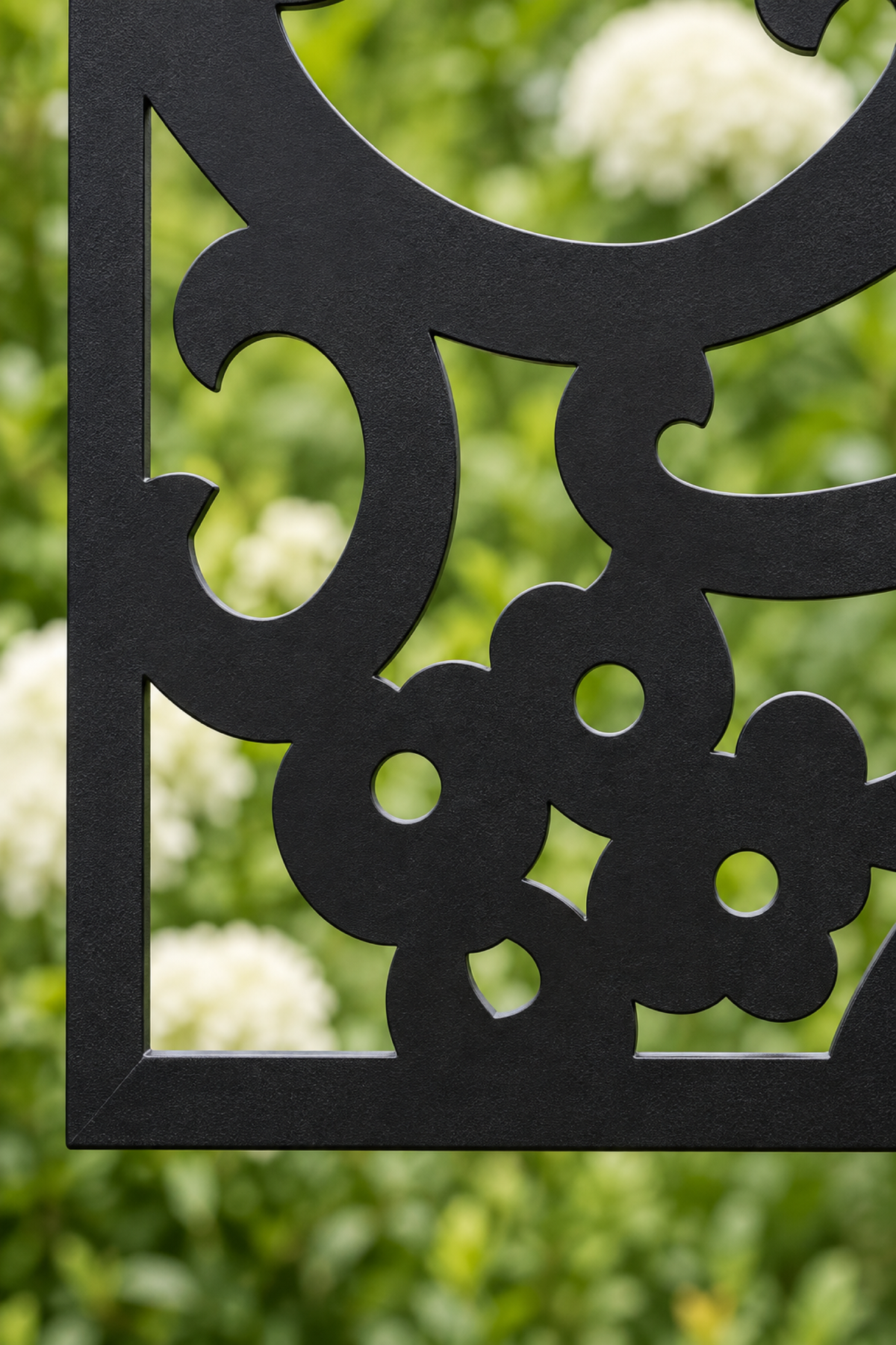 Design 408 Flower and Berry Branch Laser Cut Metal Privacy Screen Panel close-up detail view