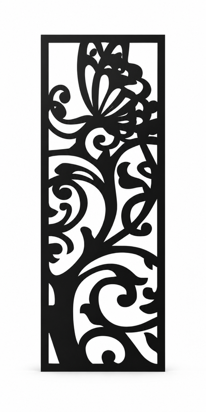 Design 410 Butterfly Leaf Scroll Laser Cut Metal Privacy Screen Panel front main view