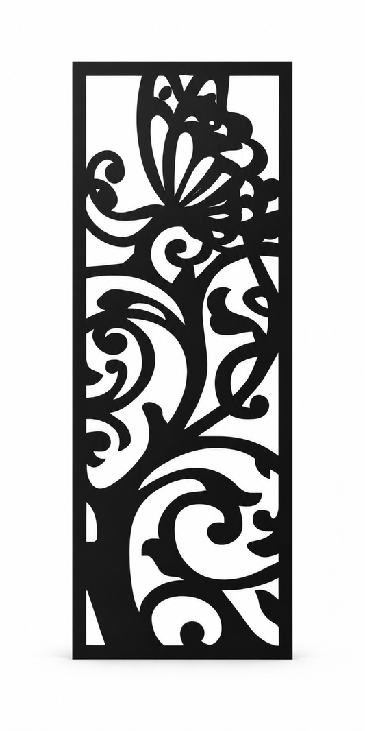 Design 410 Butterfly Leaf Scroll Laser Cut Metal Privacy Screen Panel front main view