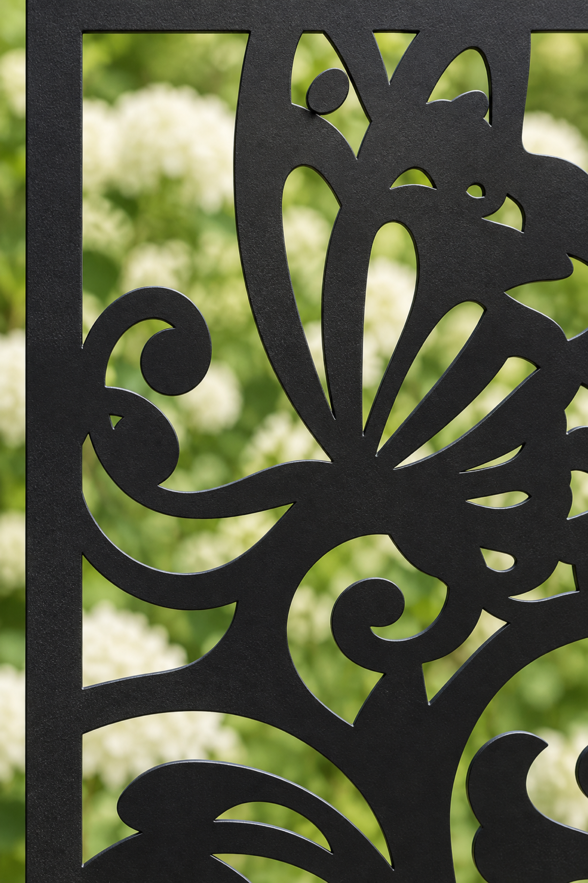 Design 410 Butterfly Leaf Scroll Laser Cut Metal Privacy Screen Panel close-up detail view