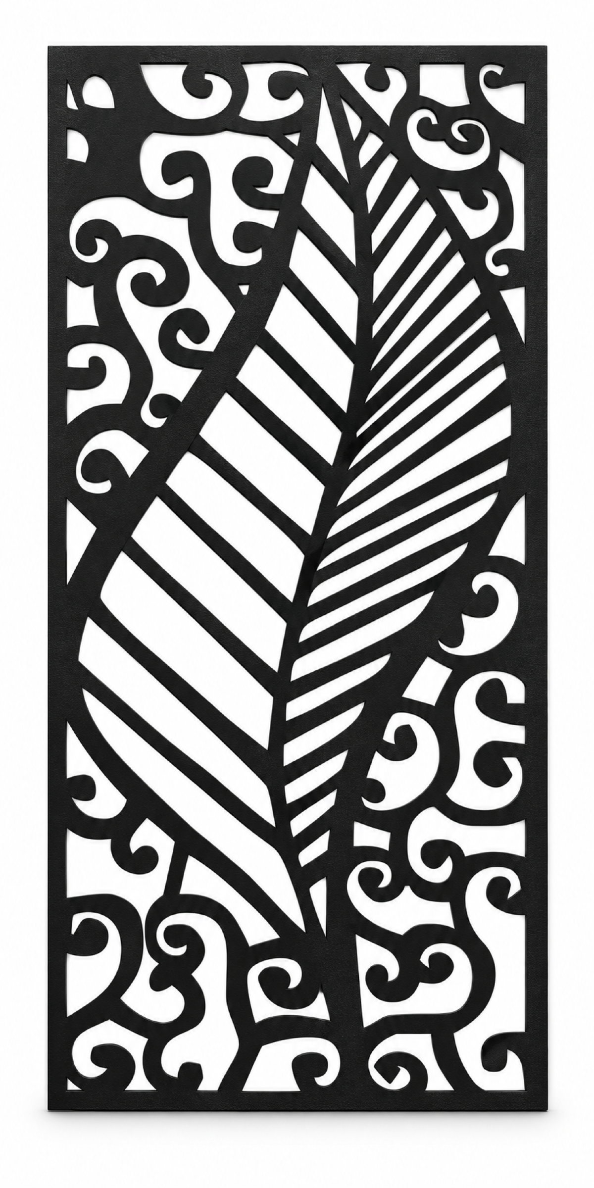 Design 411 Feather and Cloud Laser Cut Metal Privacy Screen Panel front main view