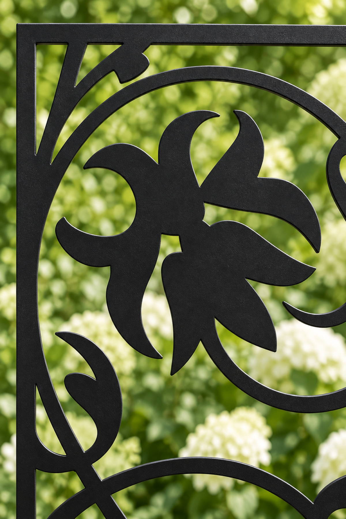 Design 412 Bird Blossom Curl Laser Cut Metal Privacy Screen Panel close-up detail view