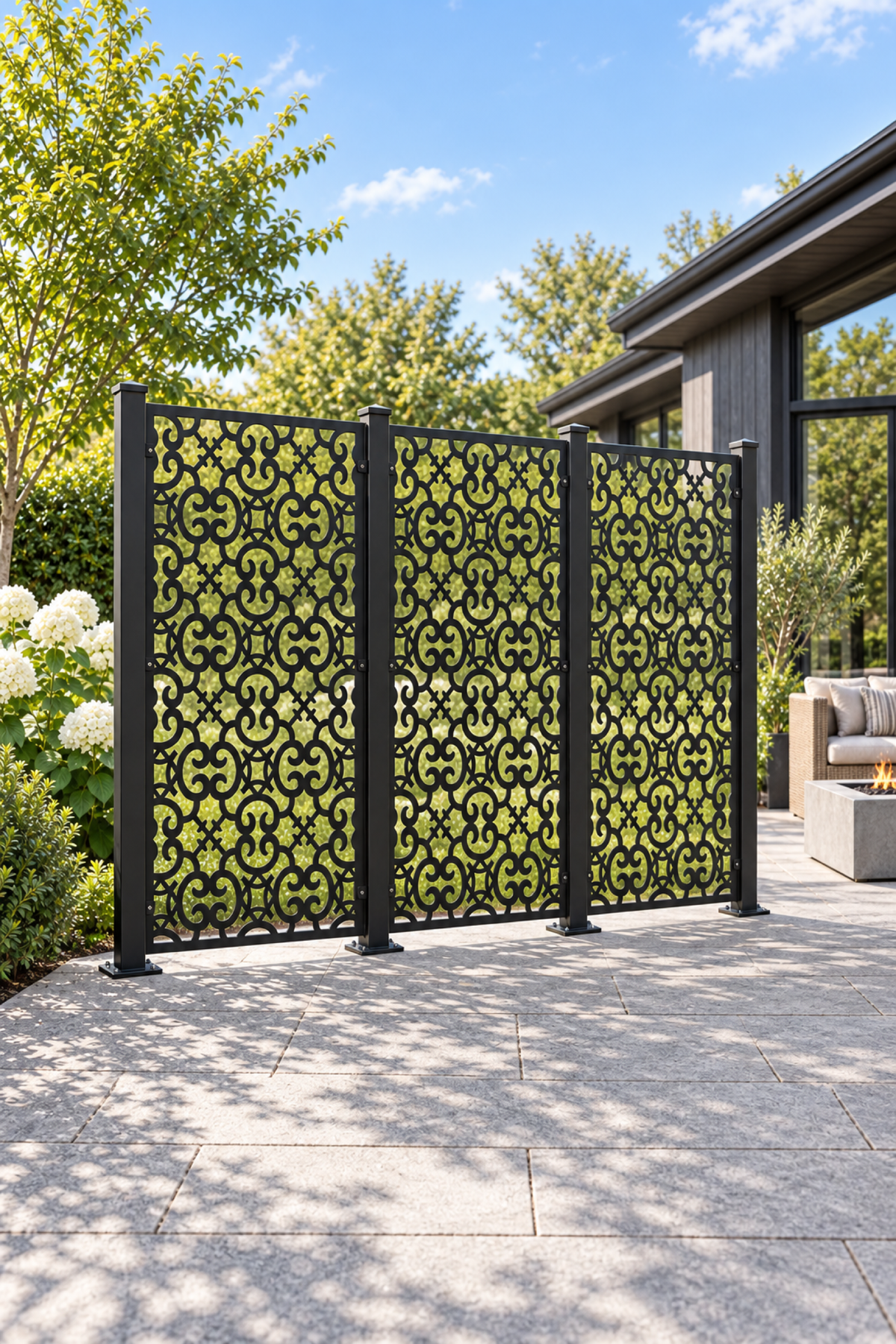 Design 413 Cloud Trellis Grid Laser Cut Metal Privacy Screen Panel oblique angle view