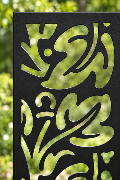 Design 414 Maple Leaf Repeat Laser Cut Metal Privacy Screen Panel close-up detail view