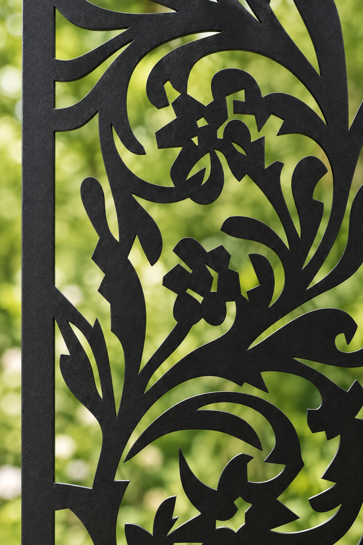 Design 415 Phoenix Floral Scroll Laser Cut Metal Privacy Screen Panel close-up detail view