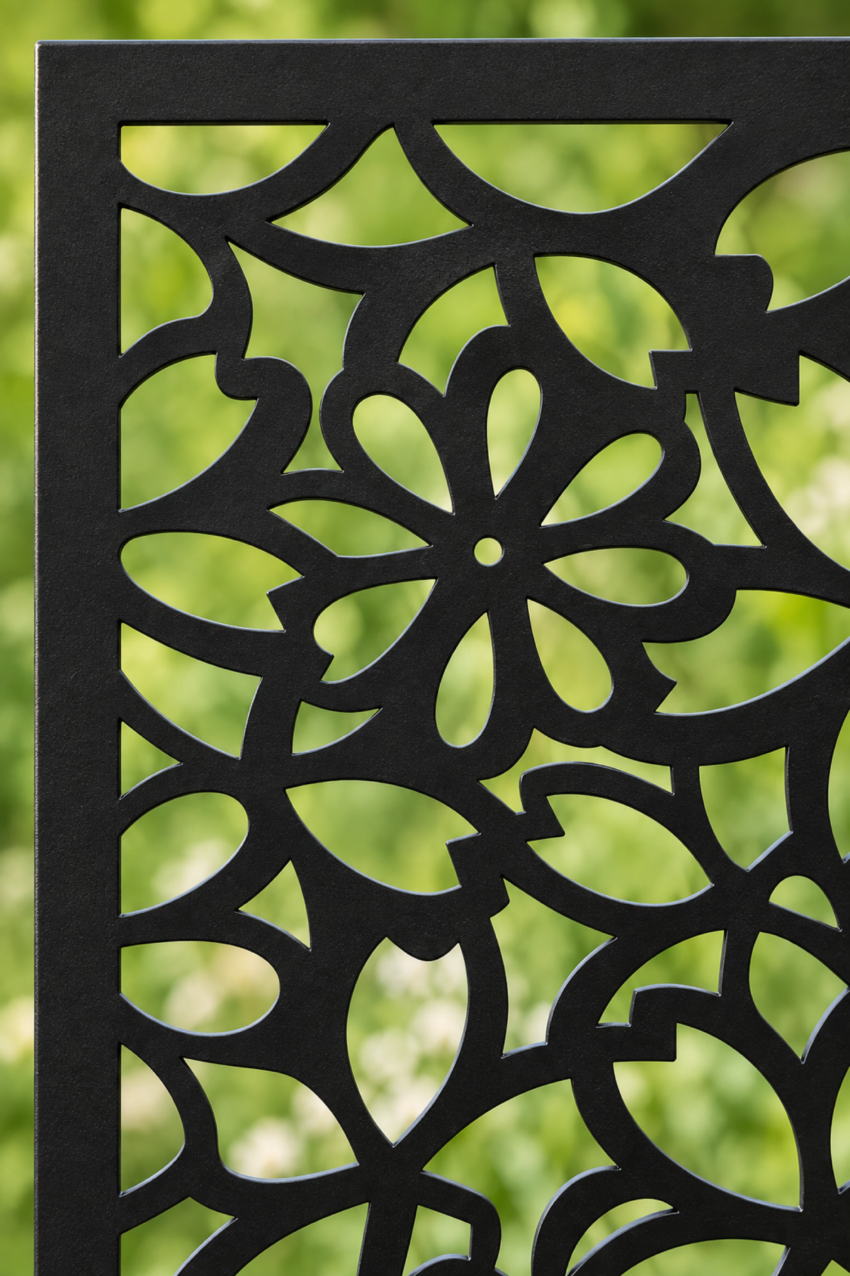 Design 416 Daisy Bloom Lattice Laser Cut Metal Privacy Screen Panel close-up detail view