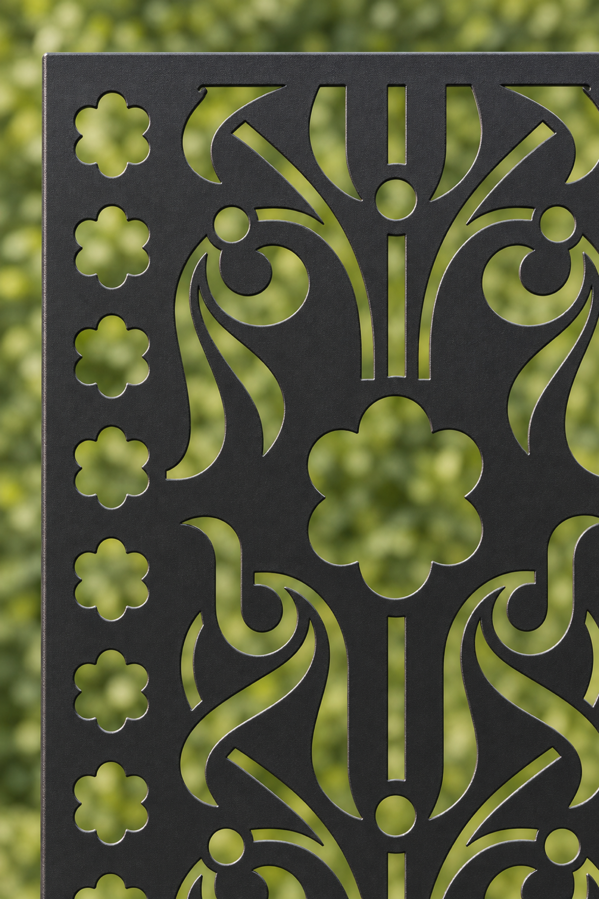 Design 417 Deco Flower Ribbon Laser Cut Metal Privacy Screen Panel close-up detail view