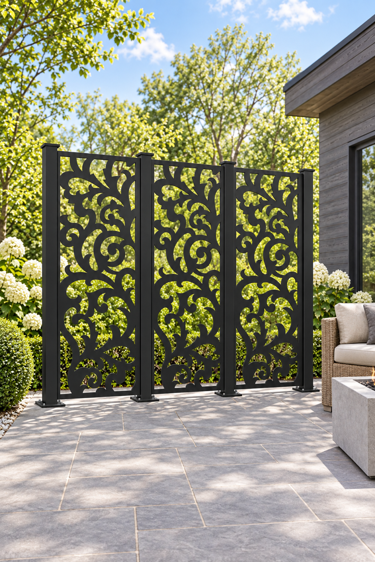 Design 418 Large Acanthus Column Laser Cut Metal Privacy Screen Panel oblique angle view