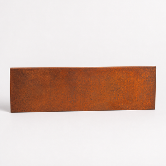 Single flat corten steel garden edging panel front view