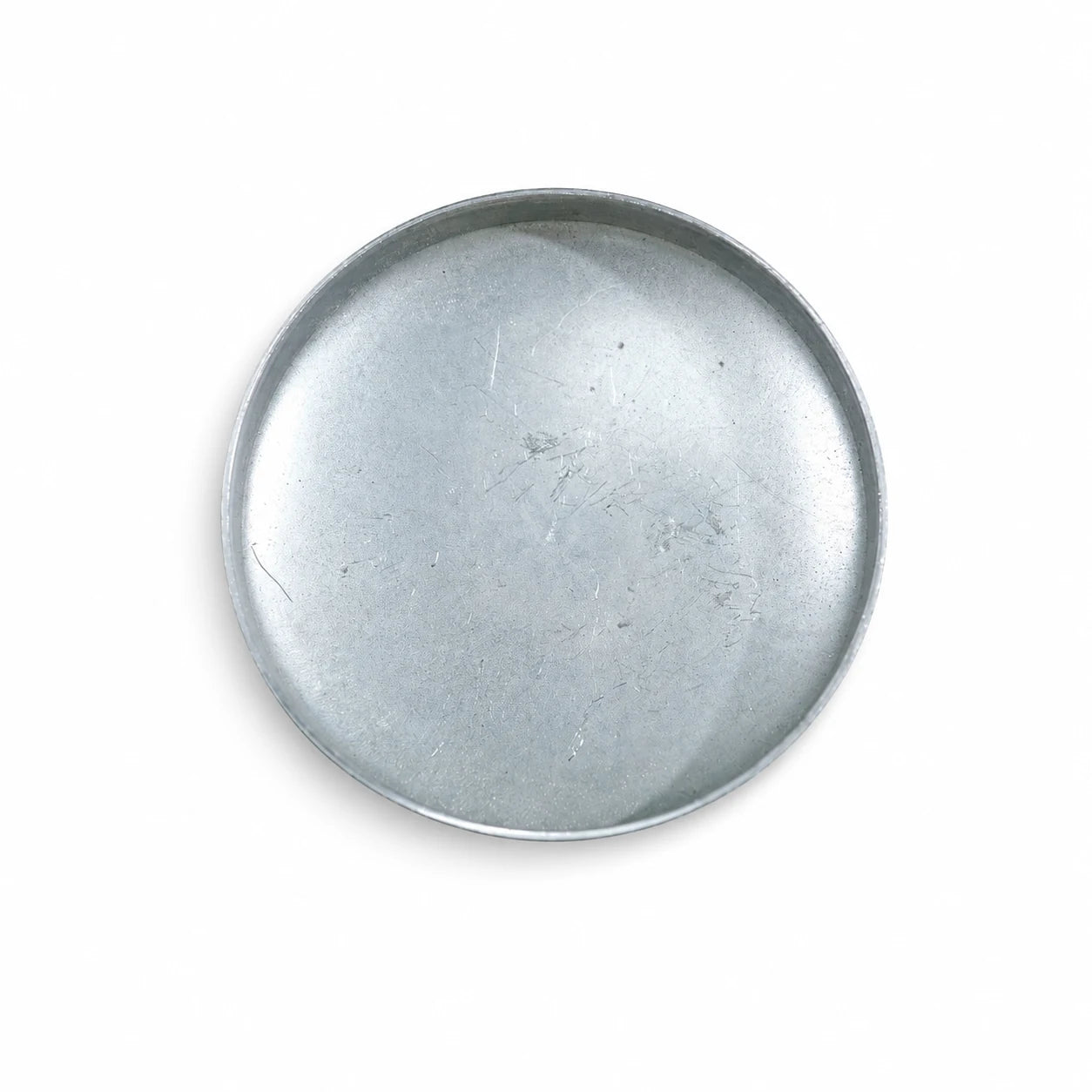 3-1/2 inch flat round pre-galvanized steel fence post cap underside fit view